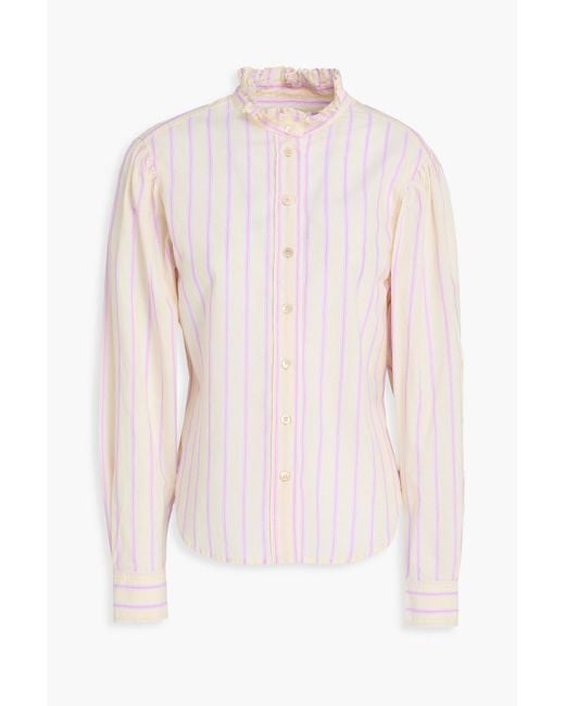 Isabel Marant Pink Jancis Ruffled Striped Cotton-poplin Shirt