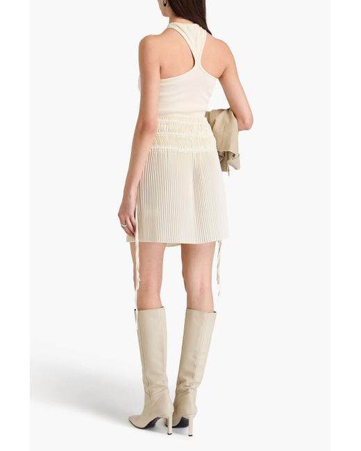Helmut Lang White Plissé Satin-crepe Mini Skirt