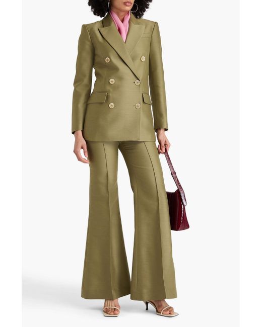 Zimmermann Green Double-breasted Wool And Silk-blend Blazer