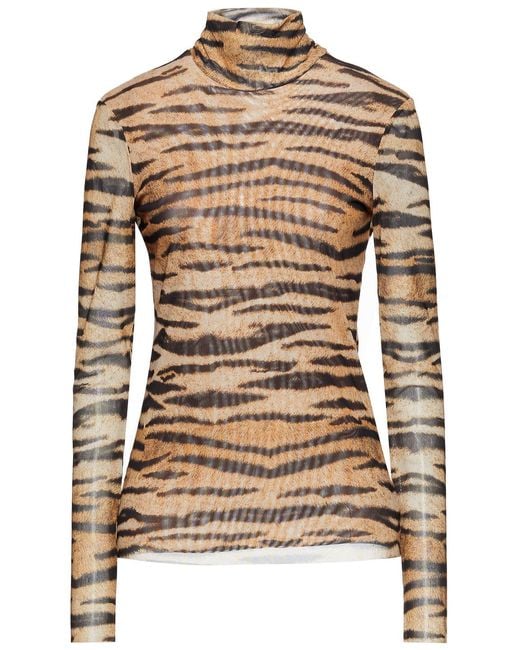 Baum und Pferdgarten Brown Jodi Tiger-Print Stretch-Mesh Turtleneck Top