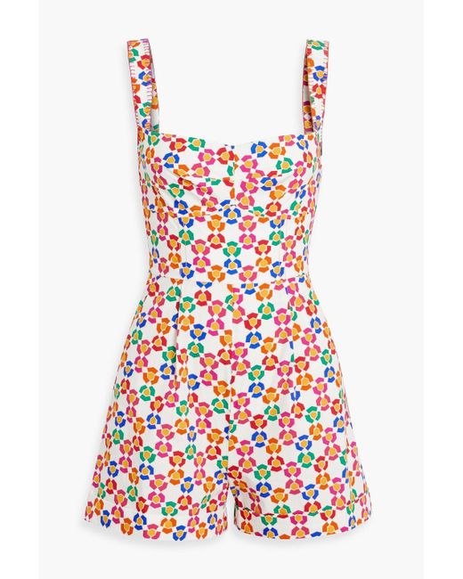 Saloni Red Rachel Printed Cotton-Poplin Playsuit