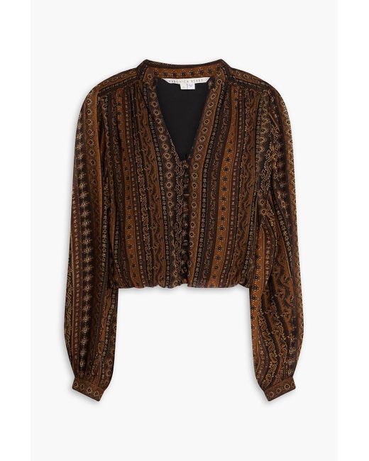Veronica Beard Brown Astro Cropped Printed Georgette Top