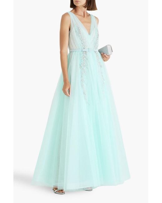 Badgley Mischka Blue Embellished Tulle Gown