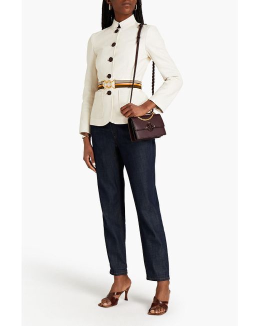 Tory Burch Sargent Pepper Belted Leather Jacket in White | Lyst Australia