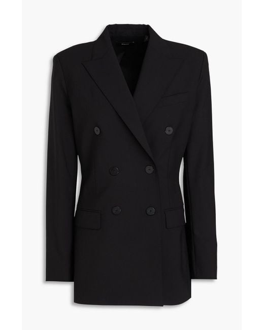 Theory Black Double-breasted Wool-blend Blazer