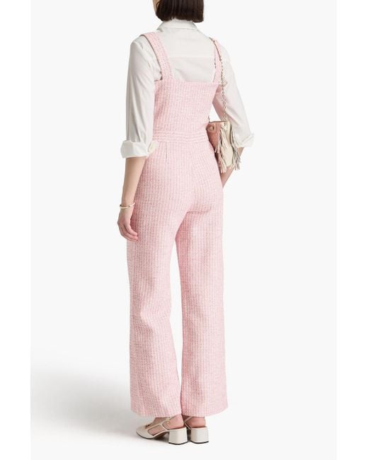 Maje Pink Embellished Metallic Cotton-Blend Tweed Jumpsuit