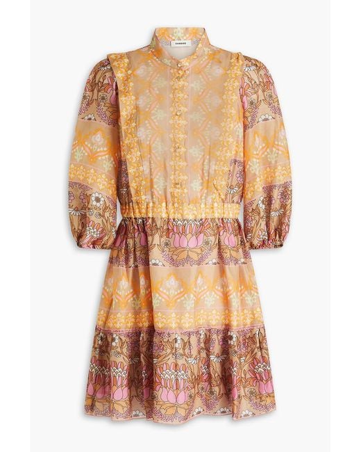 Sandro Orange Printed Linen-blend Gauze Mini Dress