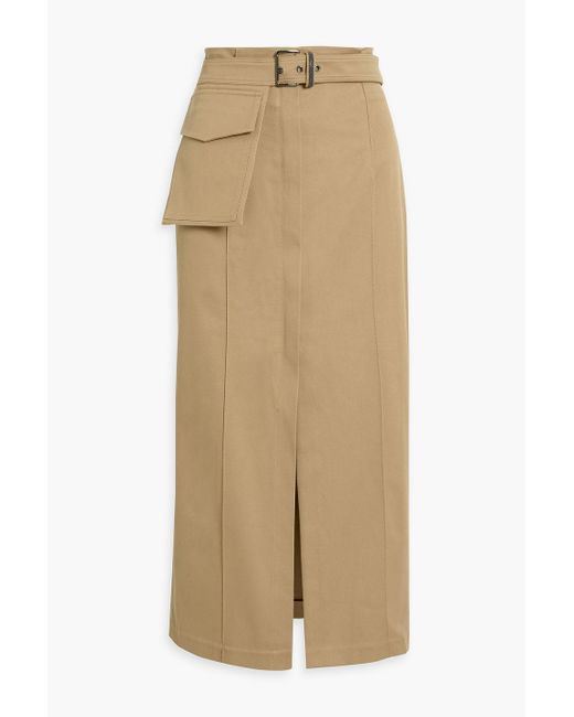 Brunello Cucinelli Natural Belted Cotton-blend Gabardine Midi Skirt