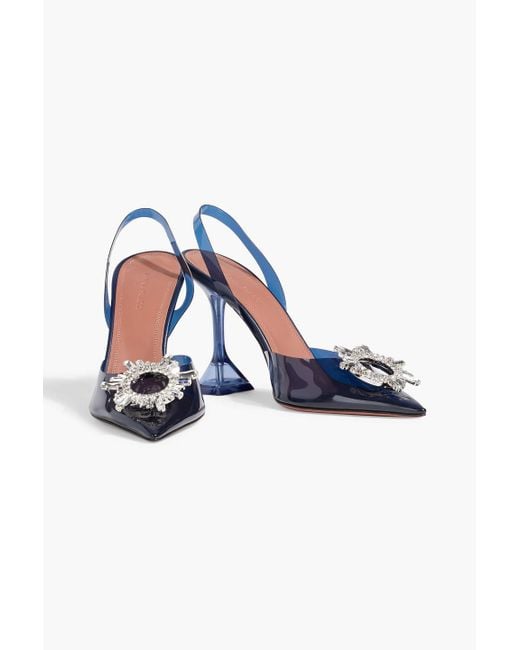 AMINA MUADDI Blue Begum Crystal-Embellished Pvc Slingback Pumps