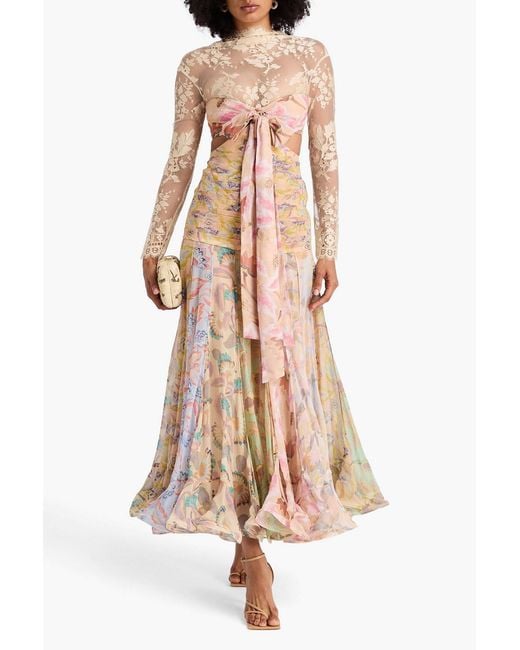 Zimmermann Natural Floral-Print Silk-Georgette And Lace Maxi Dress