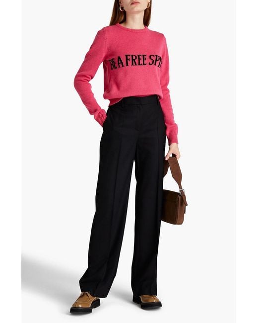 Alberta Ferretti Black Wool-blend Twill Straight-leg Pants