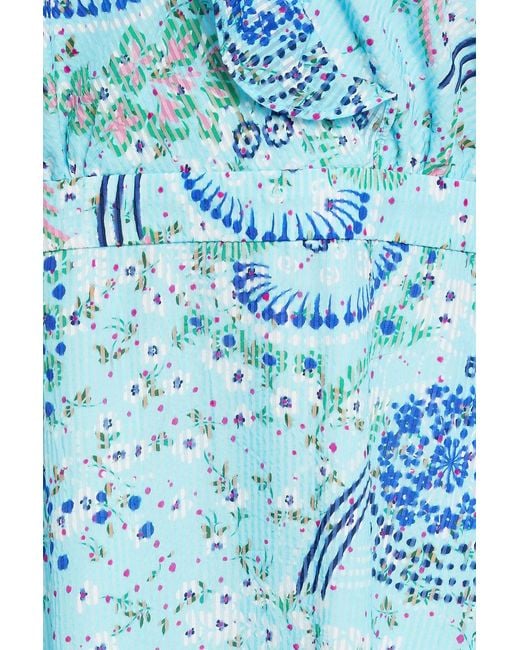 Saloni Blue Ruffled Floral-print Cotton-blend Jacquard Maxi Dress