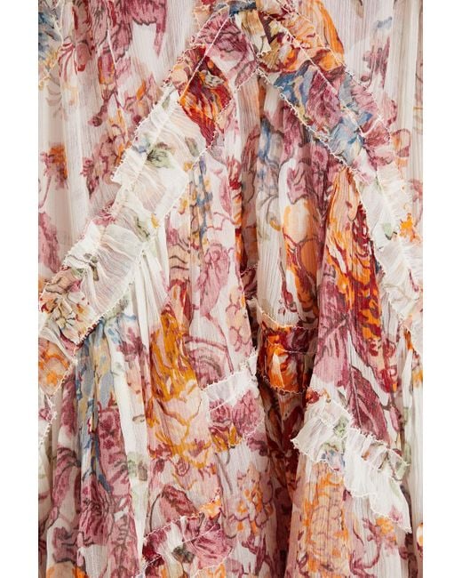 Zimmermann White Ruffled Floral-print Silk-crepon Mini Dress