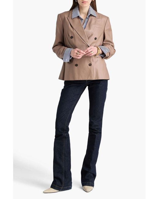 Brunello Cucinelli Natural Double-breasted Leather Blazer