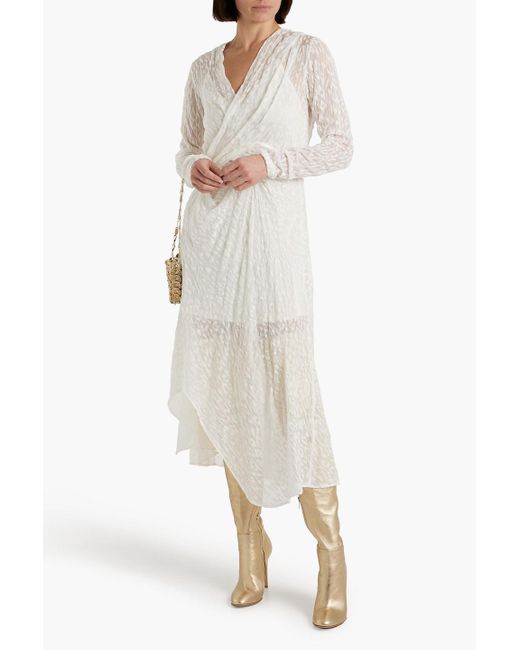 IRO White Lexa midikleid aus devoré-seidenchiffon mit wickeleffekt