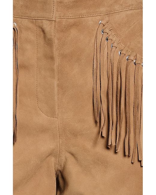 Maje Natural Fringed Suede Shorts