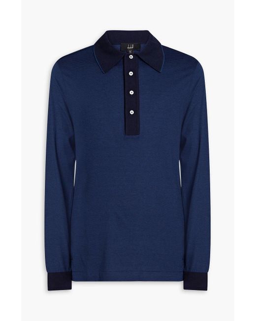 Dunhill Blue Cotton And Cashmere-blend Jersey Polo Shirt for men