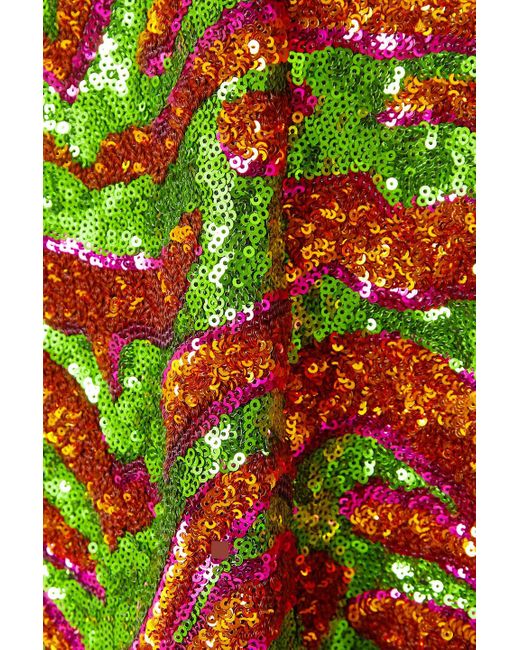 Halpern Green Sequined Zebra-print Tulle Mini Dress