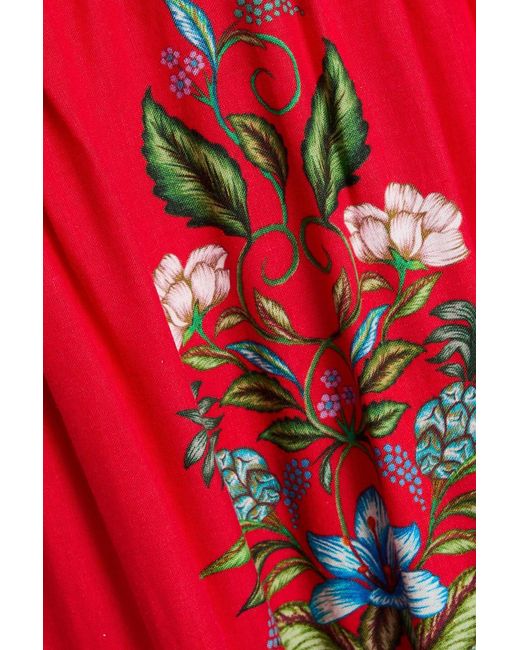Farm Rio Red Floral-print Linen-blend Midi Dress