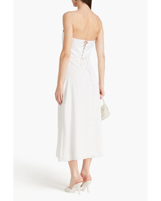 Ba&sh White Strapless Satin-crepe Midi Dress
