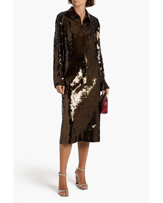 Tibi Black Sequined Crepe Midi Skirt