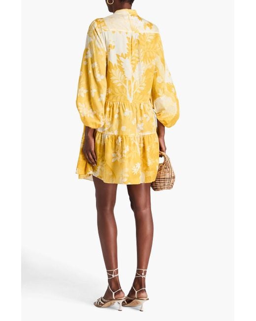 Erdem Yellow Gestuftes hemdkleid in minilänge aus baumwoll-twill mit print