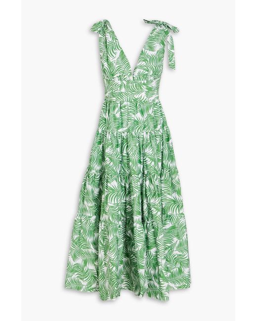 Carolina Herrera Green Tiered Printed Cotton-poplin Midi Dress