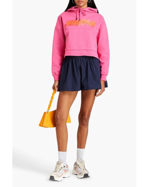 Jacquemus Pink Pate À Modeler Cropped Logo-print French Cotton-terry Hoodie