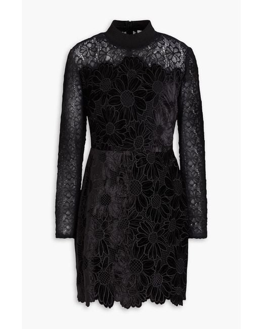 Sandro Black Guipure Lace Velvet Mini Dress