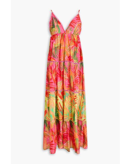 Farm Rio Tiered Printed Cotton-voile Maxi Dress