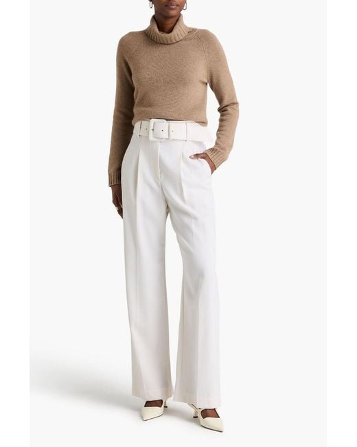 Brunello Cucinelli White Belted Pleated Wool Straight-Leg Pants