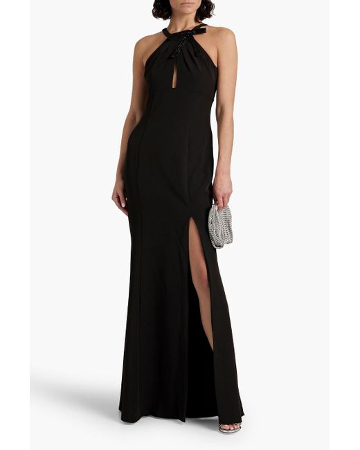 Marchesa Black Cutout Bow-detailed Stretch-crepe Gown