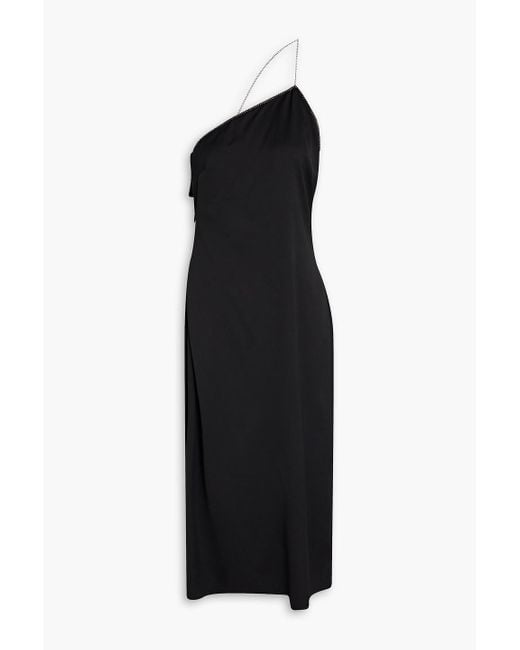 Ba&sh Black Zoe One-shoulder Chain-trimmed Satin-crepe Midi Dress