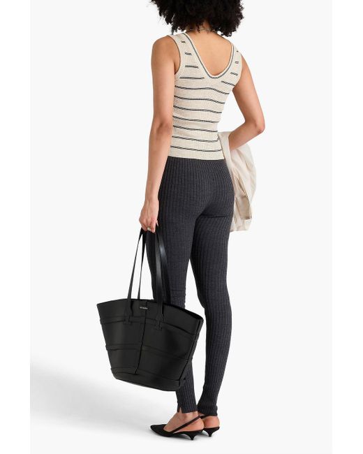 Brunello Cucinelli Natural Metallic Striped Ribbed-Knit Tank