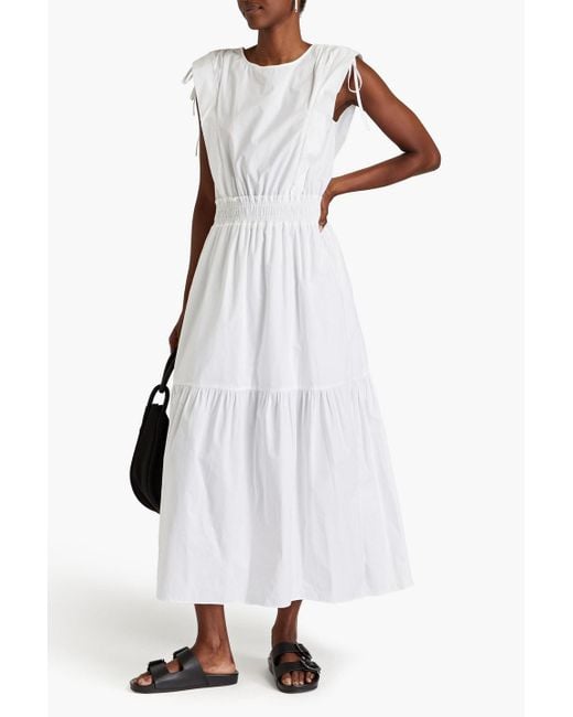 FRAME White Tiered Cotton-poplin Midi Dress