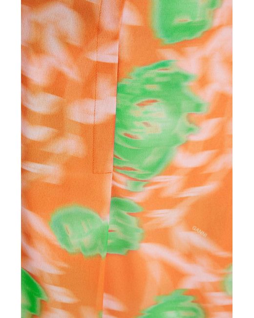 Ganni Orange Printed Georgette Midi Skirt