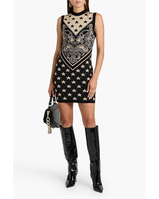 Balmain Black Jacquard-Knit Mini Dress