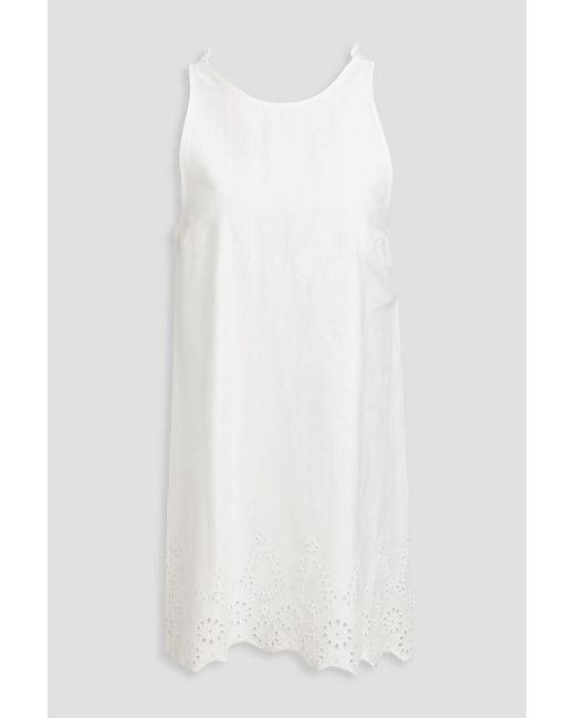 Kika Vargas White Fran Ruffled Broderie Angalsie Cotton-Blend Mini Dress