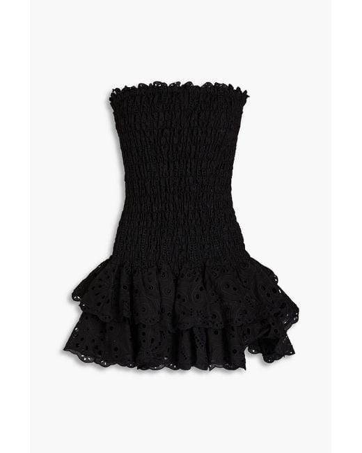 Charo Ruiz Black Megan trägerloses minikleid aus einer baumwollmischung mit lochstickerei
