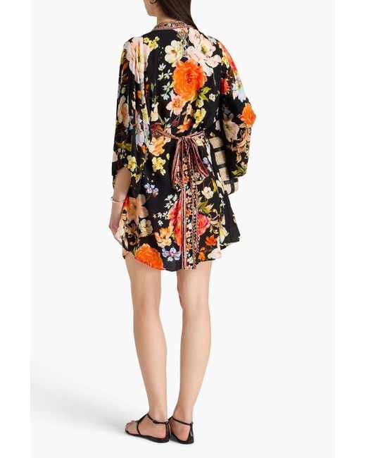 Camilla Black Crystal-Embellished Floral-Print Silk Crepe De Chine Kaftan