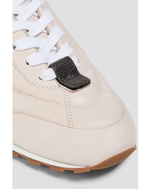 Brunello Cucinelli White Bead-Embellished Leather Sneakers