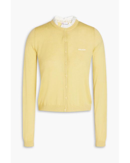 RED Valentino Yellow Point D'esprit-trimmed Wool And Cashmere-blend Cardigan