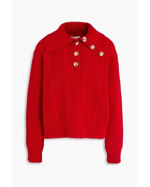Sandro Red Cable-knit Wool-blend Polo Sweater