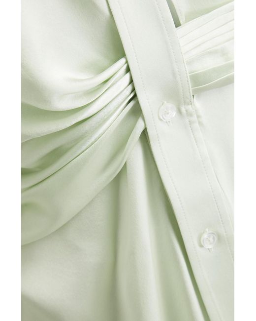 T By Alexander Wang White Draped Silk-satin Mini Shirt Dress