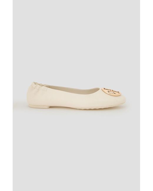 Tory Burch Natural Claire Embellished Textured-Leather Ballet Flats