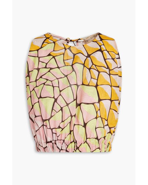 Emilio Pucci Yellow Cropped Cutout Printed Cotton-voile Top