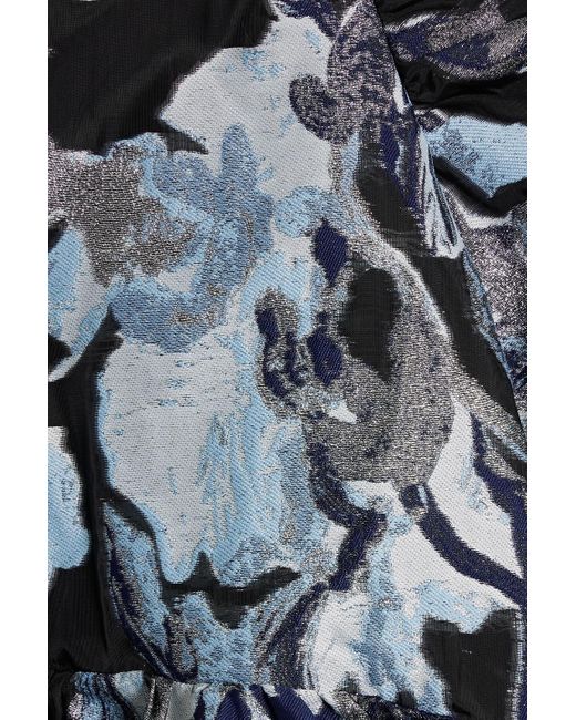 Stine Goya Blue Jenny Metallic Jacquard Peplum Top