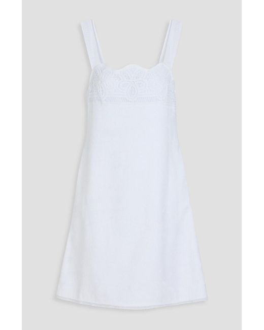 Loretta Caponi White Rossana Crocheted Lace-trimmed Cotton-terry Dress