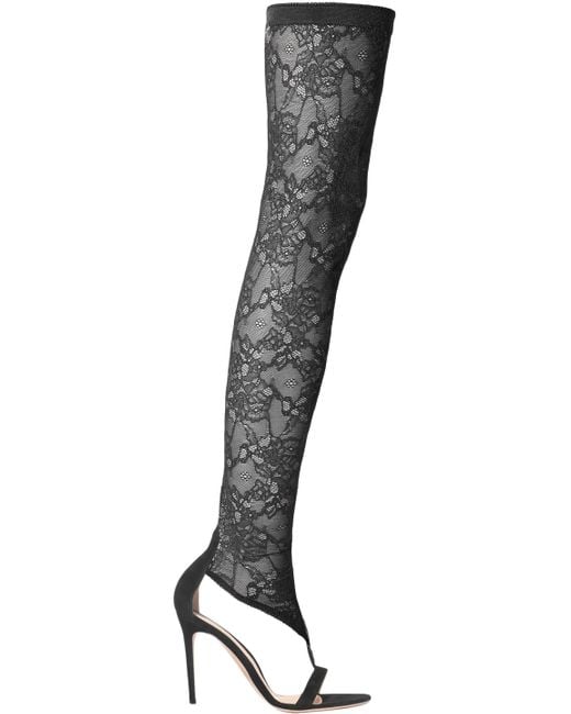 Gianvito Rossi Black Isabella 100 Stretch-lace And Suede Over-the-knee Boots