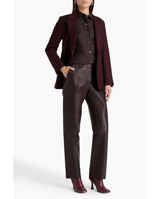 Theory Brown Leather Straight-leg Pants